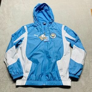 NWT Men M Puma Sky Blue Manchester City 2023/24 Pre-Match Anthem Full Zip Hoodie